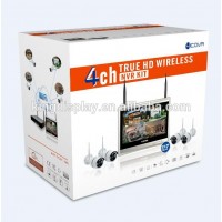 Gwsecu outdoor 1080p wifi ip camera 4ch nvr kit 12.5inch LCD Monitor plug and play smartphone APP control wireless kit